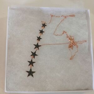 925 Sterling Silver Rose Gold Multi Black Stars Necklace
